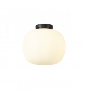 Cheektowaga Medium Oval Ball Flush Fitting E27 Matt Black Base With Frosted White Glass Globe-1