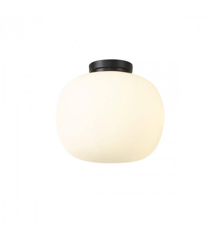 Cheektowaga Medium Oval Ball Flush Fitting E27 Matt Black Base With Frosted White Glass Globe-1