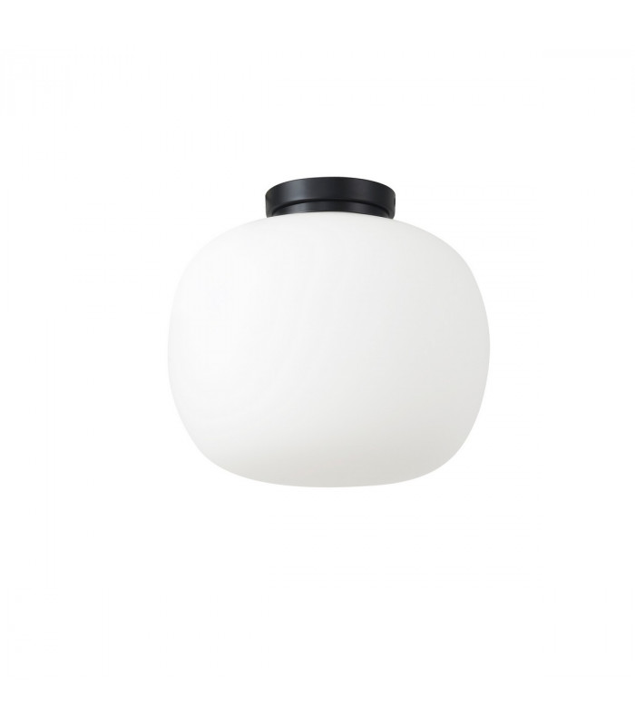 Cheektowaga Medium Oval Ball Flush Fitting E27 Matt Black Base With Frosted White Glass Globe-4