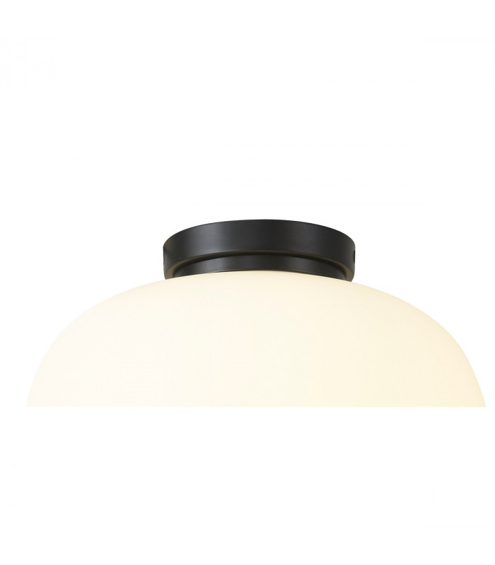 Cheektowaga Medium Oval Ball Flush Fitting E27 Matt Black Base With Frosted White Glass Globe-5