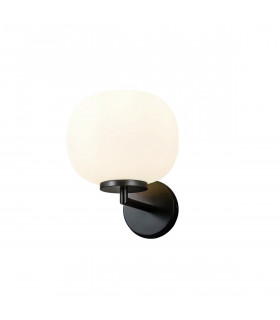 Cheektowaga Small Oval Ball Wall Lamp E27 Matt Black Base With Frosted White Glass Globe-1