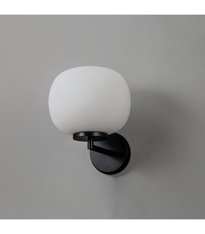 Cheektowaga Small Oval Ball Wall Lamp E27 Matt Black Base With Frosted White Glass Globe-8