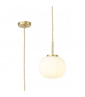 Cheektowaga Small Oval Ball Ceiling Pendant E27 Satin Gold Suspension With Frosted White Glass Globe-1