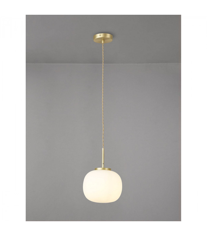 Cheektowaga Small Oval Ball Ceiling Pendant E27 Satin Gold Suspension With Frosted White Glass Globe-3