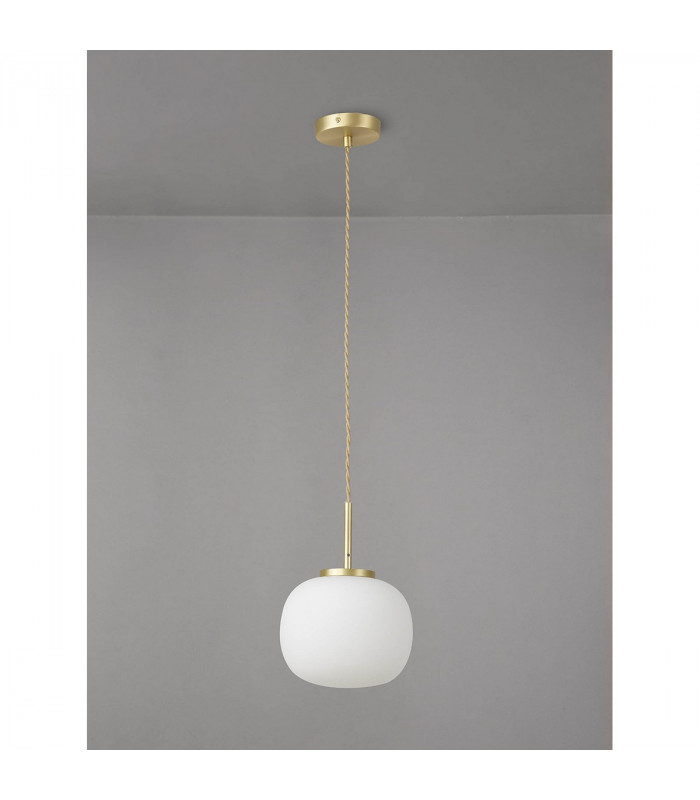 Cheektowaga Small Oval Ball Ceiling Pendant E27 Satin Gold Suspension With Frosted White Glass Globe-9