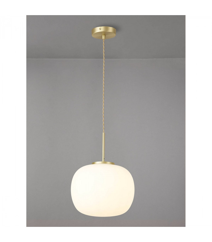 Cheektowaga Medium Oval Ball Ceiling Pendant E27 Satin Gold Suspension With Frosted White Glass Globe-3