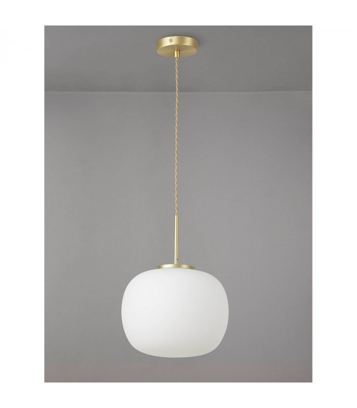 Cheektowaga Medium Oval Ball Ceiling Pendant E27 Satin Gold Suspension With Frosted White Glass Globe-9