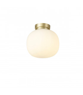 Cheektowaga Small Oval Ball Flush Fitting E27 Satin Gold Base With Frosted White Glass Globe-1