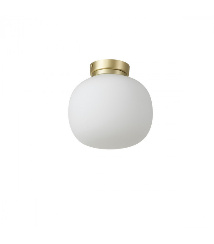 Cheektowaga Small Oval Ball Flush Fitting E27 Satin Gold Base With Frosted White Glass Globe-4