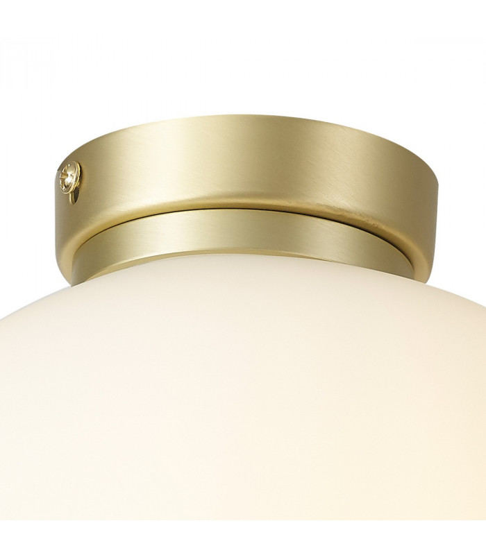 Cheektowaga Small Oval Ball Flush Fitting E27 Satin Gold Base With Frosted White Glass Globe-5
