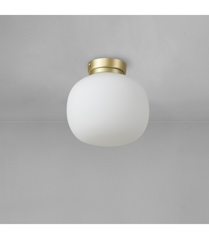 Cheektowaga Small Oval Ball Flush Fitting E27 Satin Gold Base With Frosted White Glass Globe-7