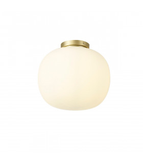Cheektowaga Medium Oval Ball Flush Fitting E27 Satin Gold Base With Frosted White Glass Globe-1