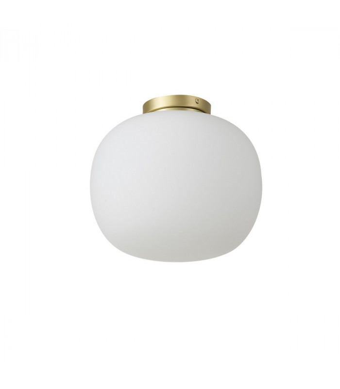 Cheektowaga Medium Oval Ball Flush Fitting E27 Satin Gold Base With Frosted White Glass Globe-4