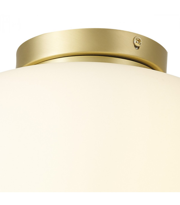 Cheektowaga Medium Oval Ball Flush Fitting E27 Satin Gold Base With Frosted White Glass Globe-5