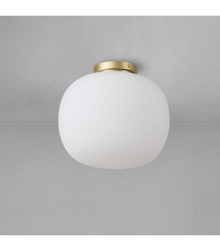 Cheektowaga Medium Oval Ball Flush Fitting E27 Satin Gold Base With Frosted White Glass Globe-7