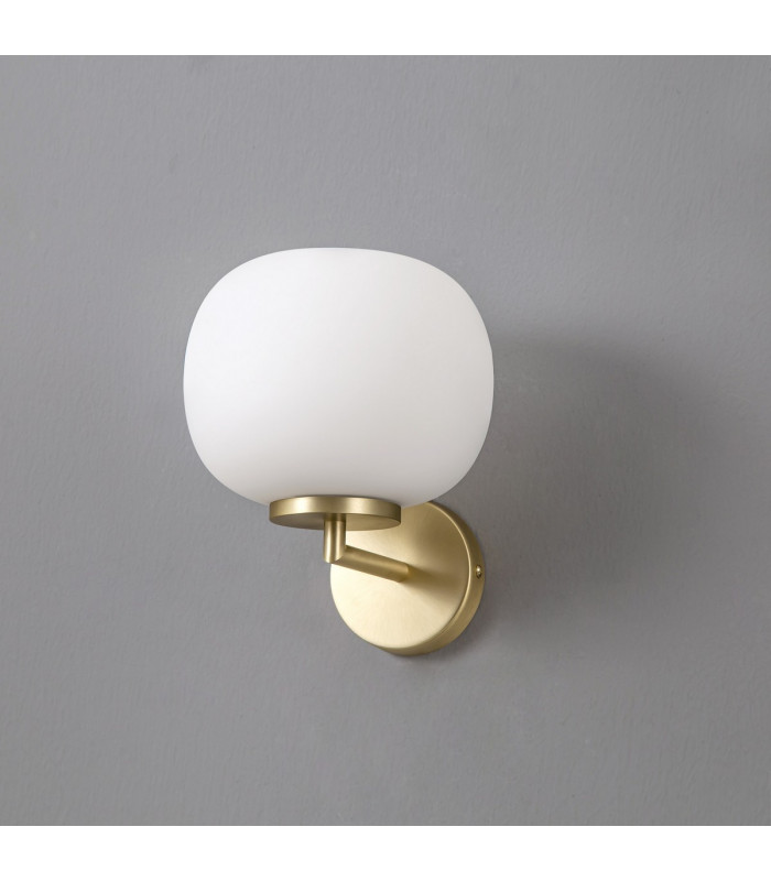 Cheektowaga Small Oval Ball Wall Lamp E27 Satin Gold Base With Frosted White Glass Globe-8
