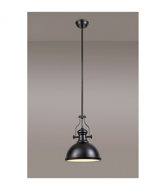 Worcester Ceiling Pendant E27 Matt Black Frosted Glass-3