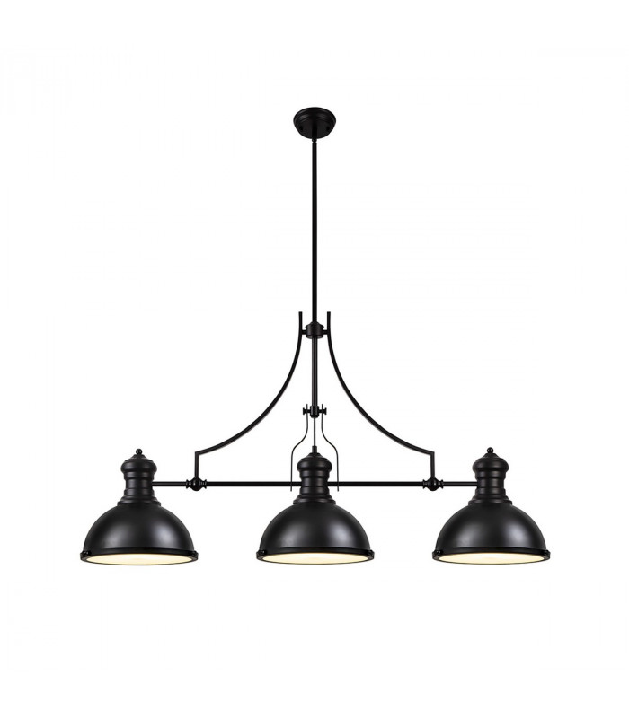 Worcester Linear Ceiling Pendant 3 Light E27 Matt Black Frosted Glass-1