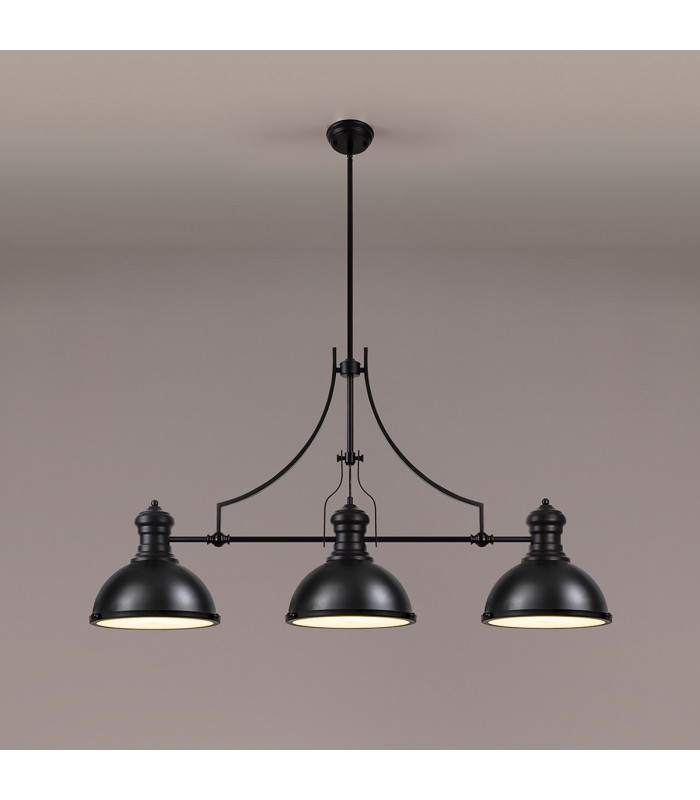 Worcester Linear Ceiling Pendant 3 Light E27 Matt Black Frosted Glass-3