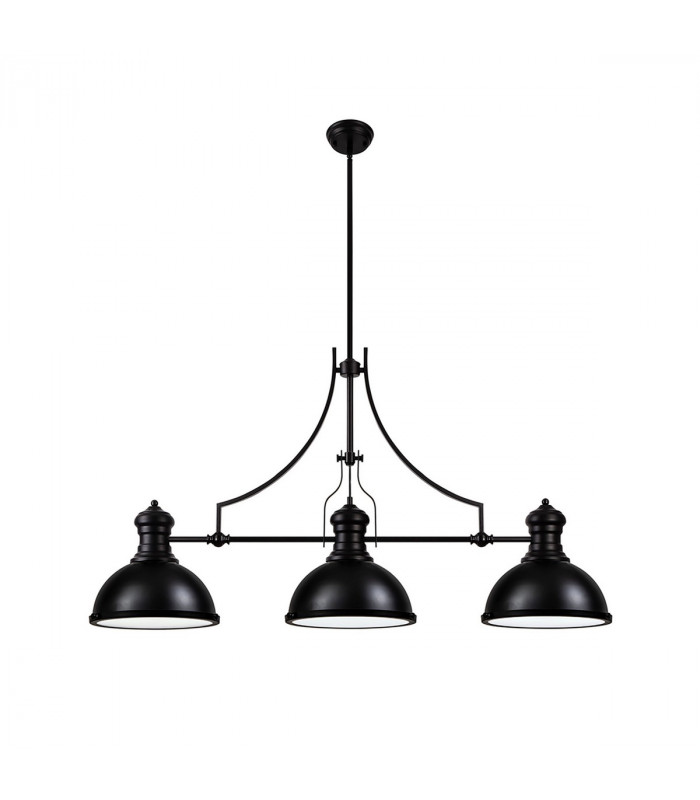 Worcester Linear Ceiling Pendant 3 Light E27 Matt Black Frosted Glass-4