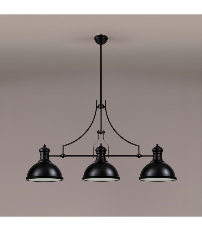 Worcester Linear Ceiling Pendant 3 Light E27 Matt Black Frosted Glass-9