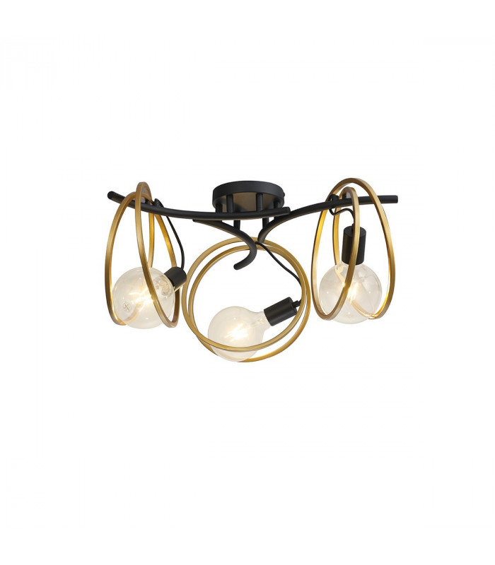 Wales Double Ring Ceiling Lamp Flush 3 Light E27 Matt Black Painted Gold-1