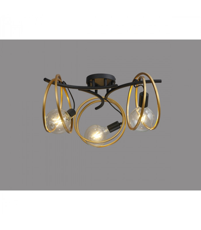 Wales Double Ring Ceiling Lamp Flush 3 Light E27 Matt Black Painted Gold-3