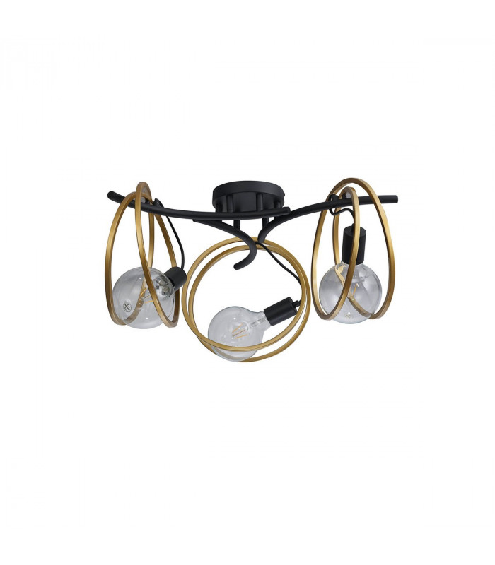 Wales Double Ring Ceiling Lamp Flush 3 Light E27 Matt Black Painted Gold-4