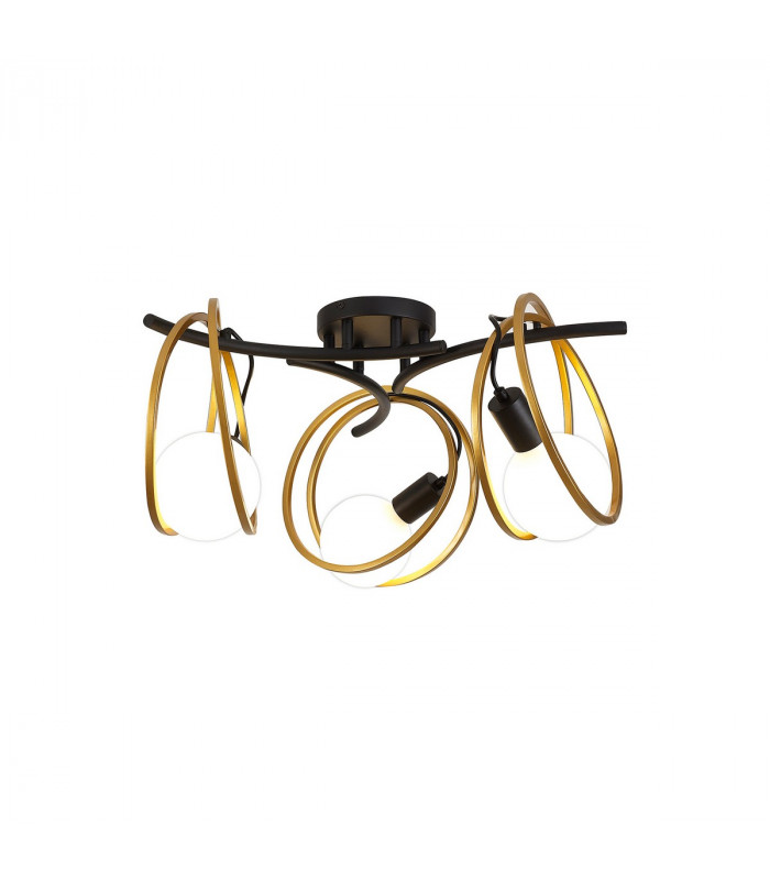 Wales Double Ring Ceiling Lamp Flush 3 Light E27 Matt Black Painted Gold-5