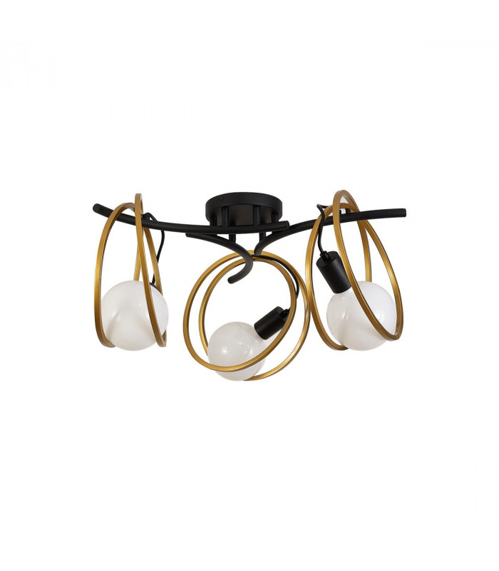 Wales Double Ring Ceiling Lamp Flush 3 Light E27 Matt Black Painted Gold-6