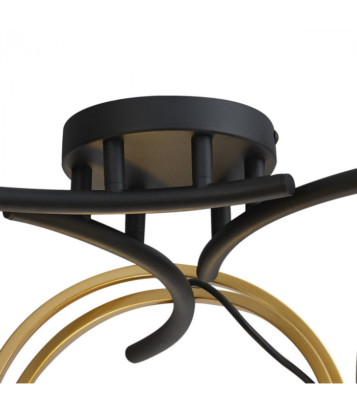 Wales Double Ring Ceiling Lamp Flush 3 Light E27 Matt Black Painted Gold-7