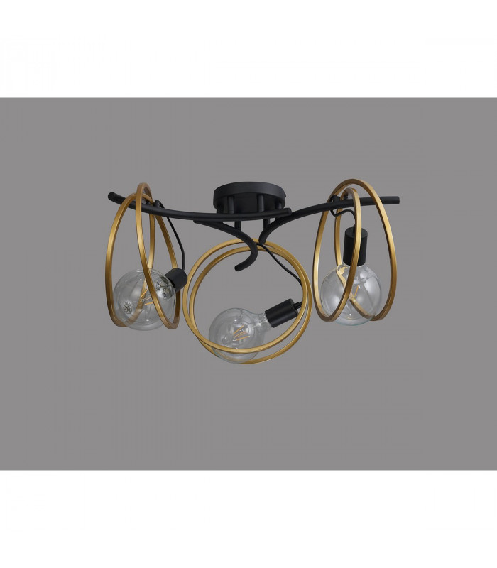 Wales Double Ring Ceiling Lamp Flush 3 Light E27 Matt Black Painted Gold-10