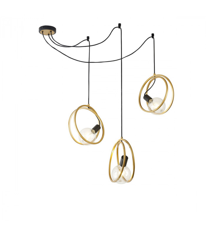 Wales Double Ring Multi Ceiling Pendant 3 Light E27 Matt Black Painted Gold-1