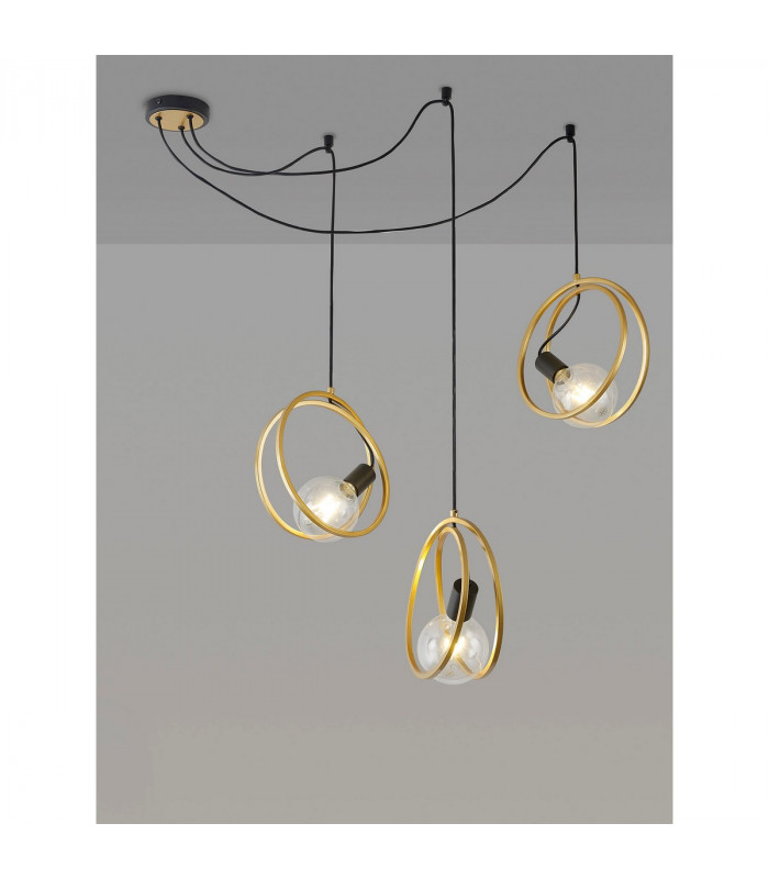 Wales Double Ring Multi Ceiling Pendant 3 Light E27 Matt Black Painted Gold-3