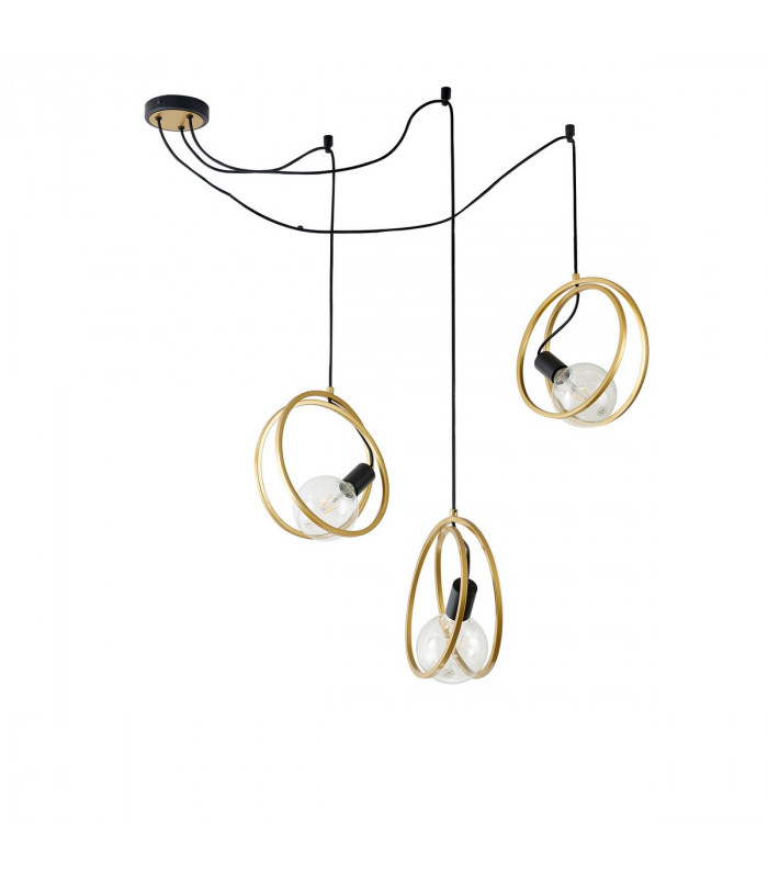 Wales Double Ring Multi Ceiling Pendant 3 Light E27 Matt Black Painted Gold-4