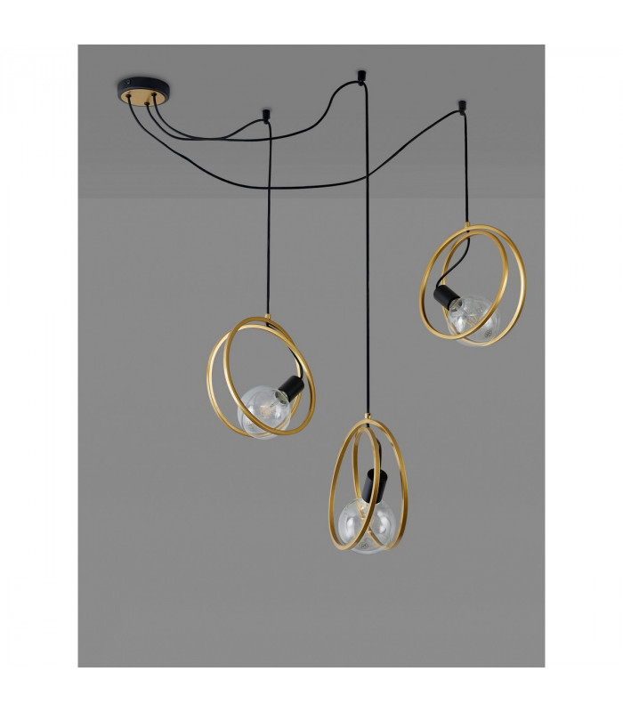 Wales Double Ring Multi Ceiling Pendant 3 Light E27 Matt Black Painted Gold-9