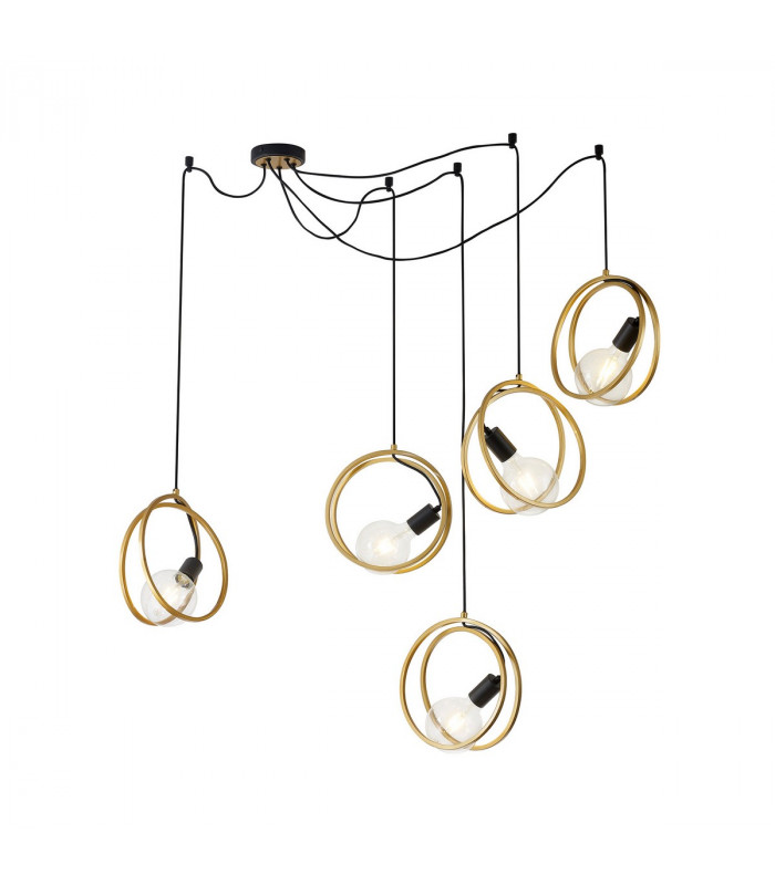 Wales Double Ring Multi Ceiling Pendant 5 Light E27 Matt Black Painted Gold-1