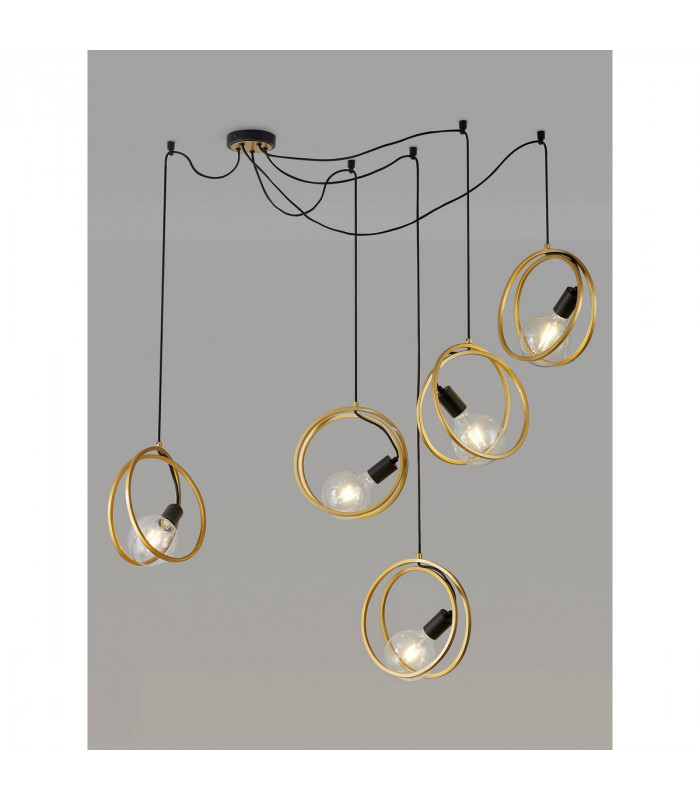 Wales Double Ring Multi Ceiling Pendant 5 Light E27 Matt Black Painted Gold-3