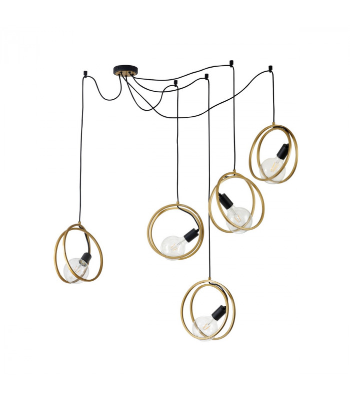 Wales Double Ring Multi Ceiling Pendant 5 Light E27 Matt Black Painted Gold-4