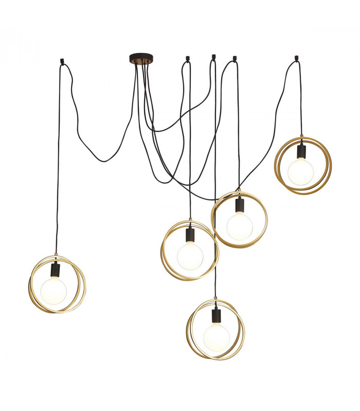Wales Double Ring Multi Ceiling Pendant 5 Light E27 Matt Black Painted Gold-5