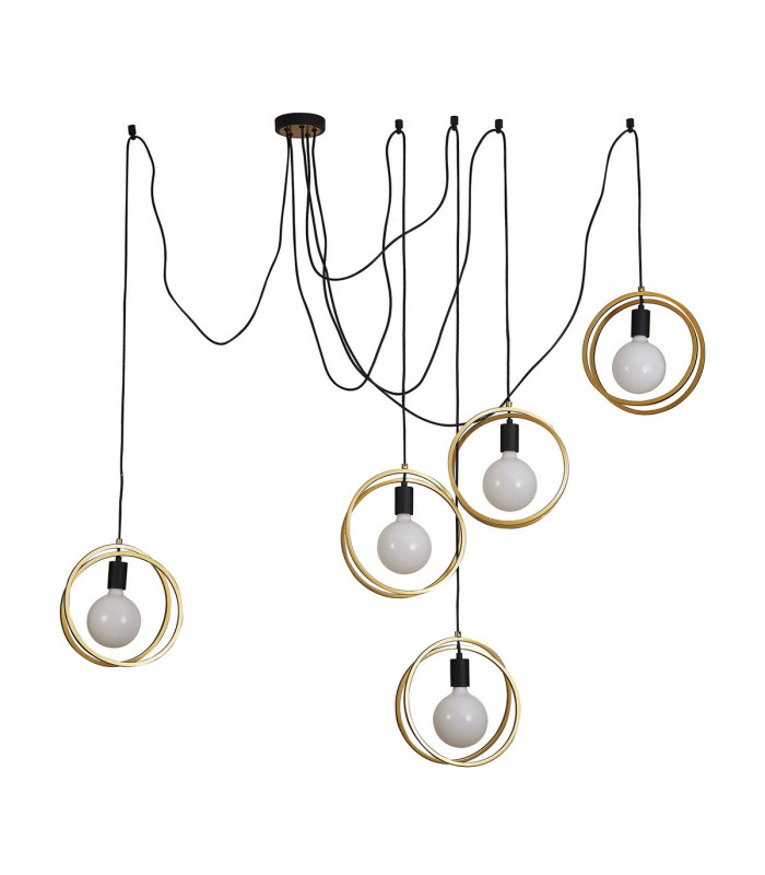 Wales Double Ring Multi Ceiling Pendant 5 Light E27 Matt Black Painted Gold-6