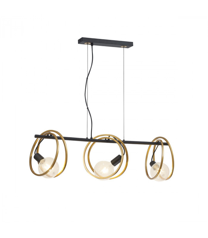 Wales Double Ring Linear Ceiling Pendant 3 Light E27 Matt Black Painted Gold-1