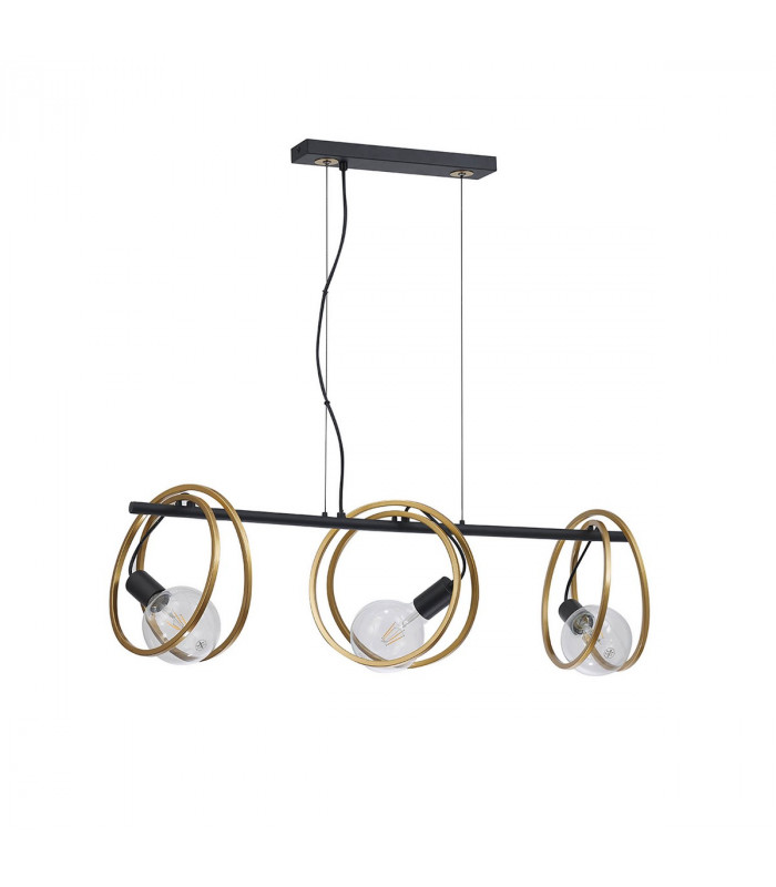 Wales Double Ring Linear Ceiling Pendant 3 Light E27 Matt Black Painted Gold-4