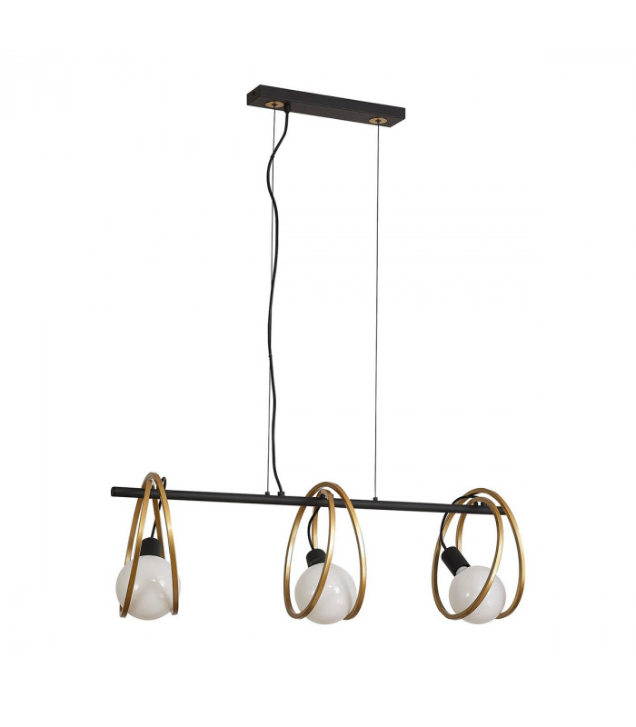 Wales Double Ring Linear Ceiling Pendant 3 Light E27 Matt Black Painted Gold-5