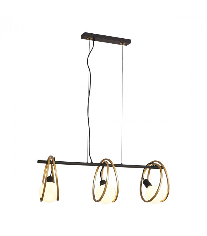 Wales Double Ring Linear Ceiling Pendant 3 Light E27 Matt Black Painted Gold-6