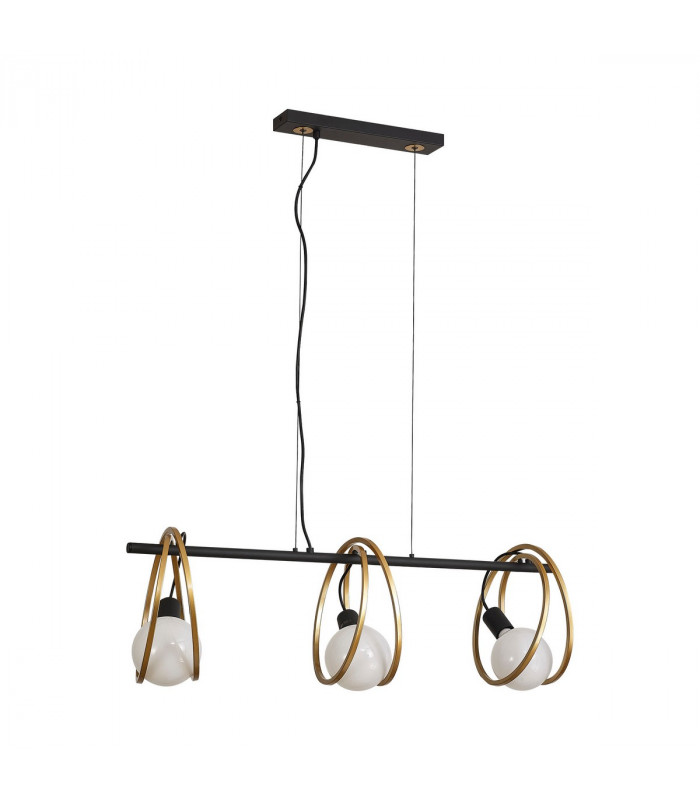 Wales Double Ring Linear Ceiling Pendant 3 Light E27 Matt Black Painted Gold-7