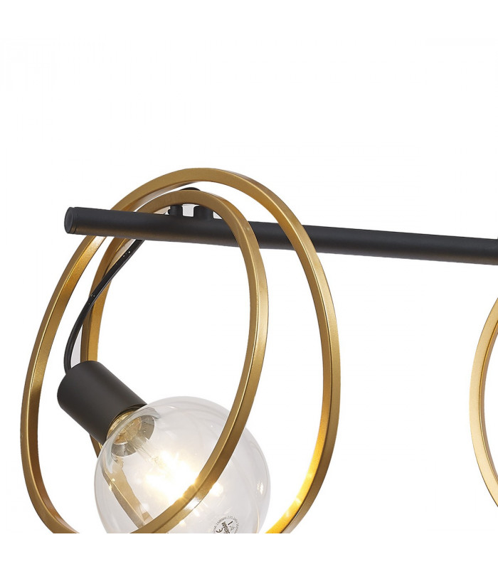 Wales Double Ring Linear Ceiling Pendant 3 Light E27 Matt Black Painted Gold-9