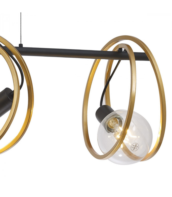 Wales Double Ring Linear Ceiling Pendant 3 Light E27 Matt Black Painted Gold-10