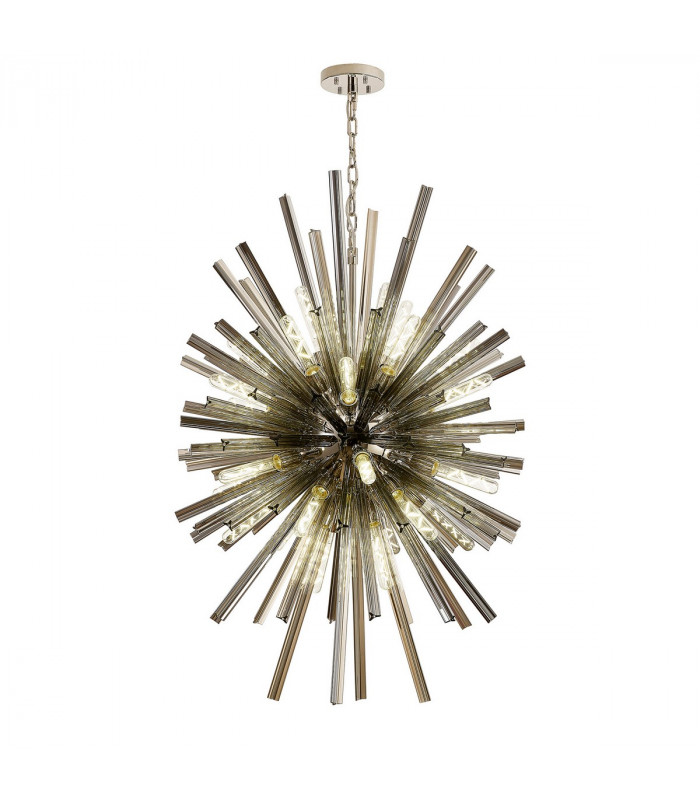 Hornby 32 Light E27 Vertical Oval Ceiling Pendant Polished Nickel Smoke Glass-1