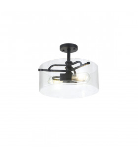 Clarence Semi Flush Ceiling Lamp 2 Light E27 Sand Black Clear Glass-1